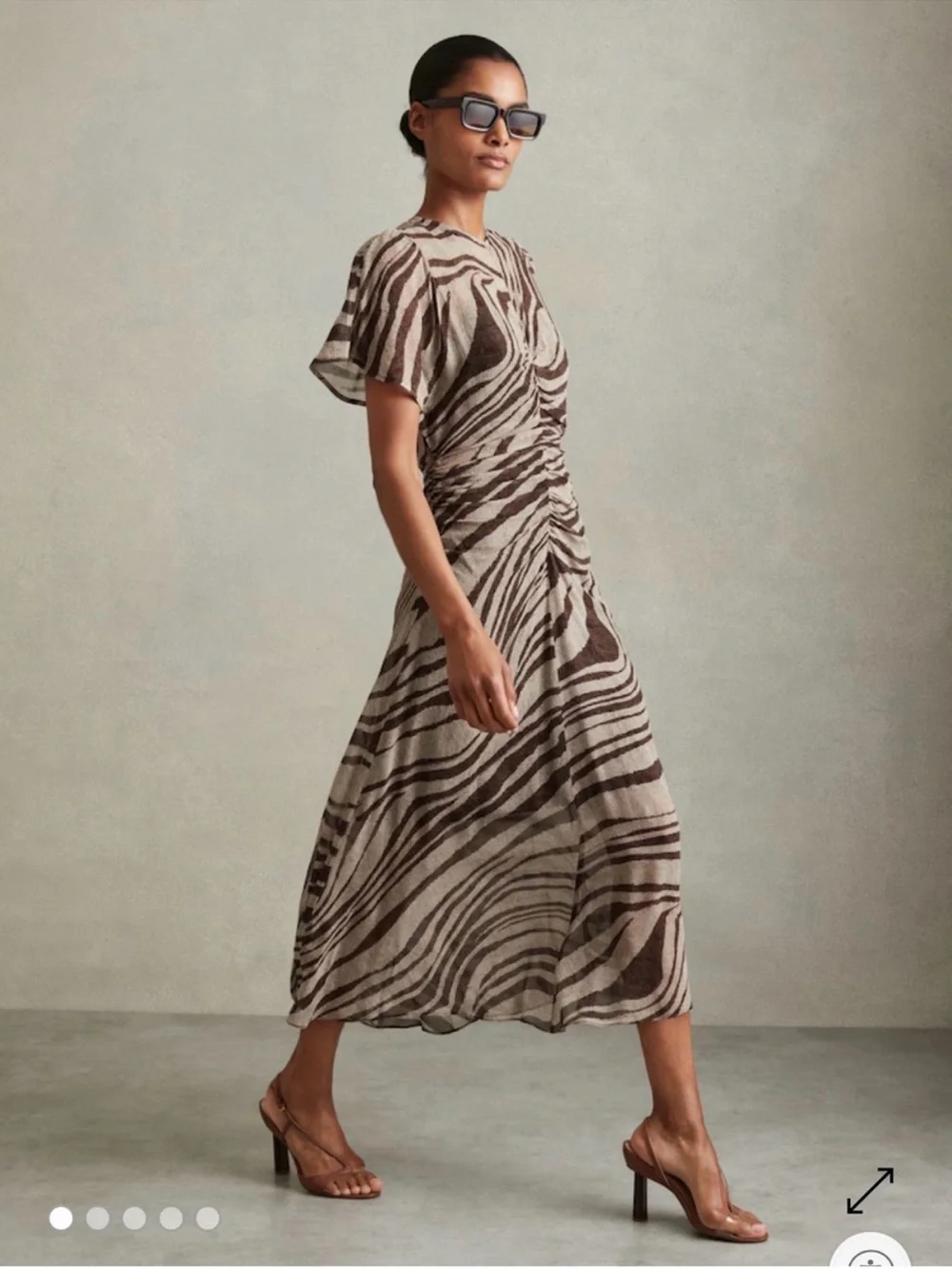 Reiss Brown and Cream Zebra-Print Midi Dress